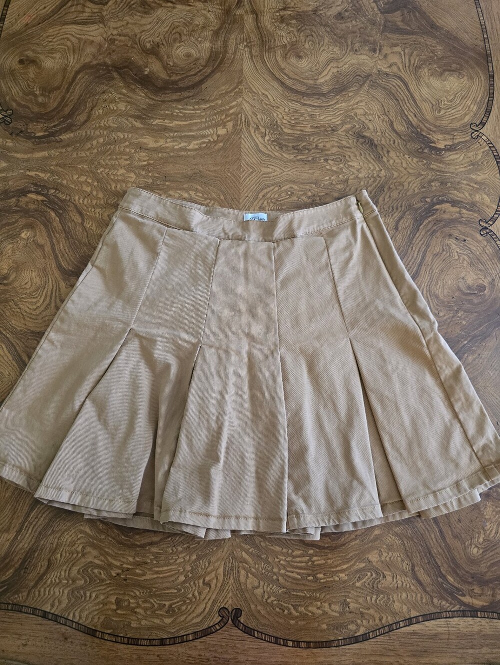J.Crew Khaki Box Pleated Skirt, Womens Size 8 Tall